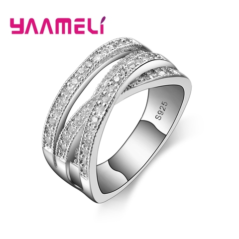 Top Sale Big Size 5-13 Women Men Rings Pure 925 Sterling Silver Austria Crystal Overpass Cross Unisex Bague Bijoux Dropshipping ► Photo 1/4