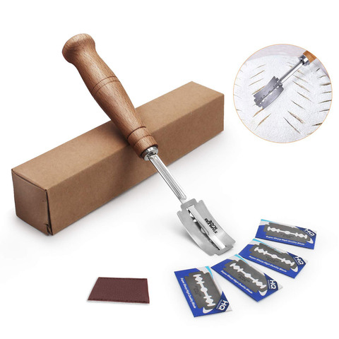 Bread Bakers Cutter Slashing Tool Bread Lame Dough Scoring Blade Tools Making Razor Cutter Curved Knife with Leather Protective ► Photo 1/6