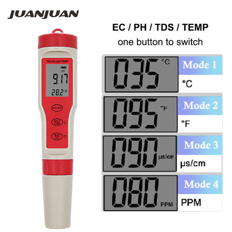 4 in 1 Digital Water Tester Test EC/TDS/PH/TEMP Water Quality Monitor Tester 