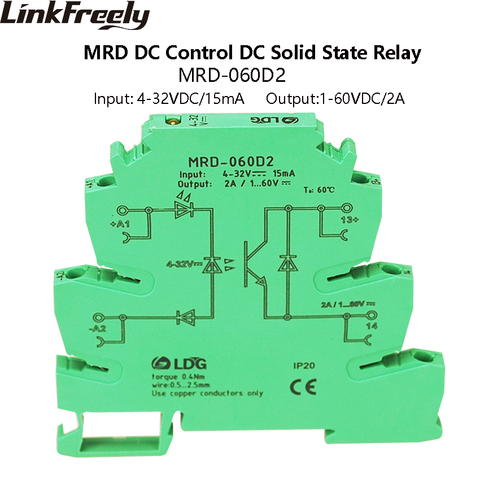 MRD-060D2 2A LED Turn Sigals SSR Solid Sate Relay DC DC Input: 5V 12V 24VDC Interface Voltage Din Rail Relay Switch Module Board ► Photo 1/6