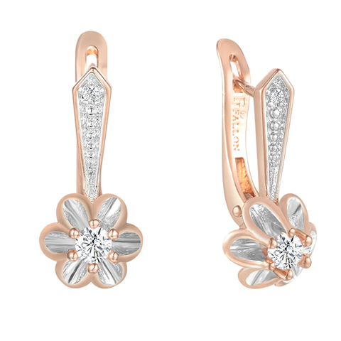 FJ Women Girls White Flowers 585 Rose Gold Color Dangle Drop Earrings ► Photo 1/6