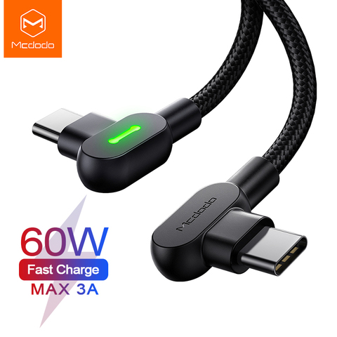 Mcdodo 60W PD USB Type C To Type C Data 3A Cable For Xiaomi Samsung Huawei Macbook Pro Laptop Phone Fast Charge double bend Cord ► Photo 1/6