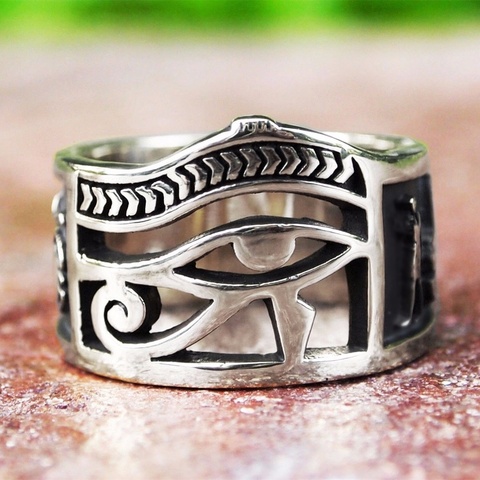 Retro Mens Silver Color Egypt Eye of Horus Ankh Cross Symbolic Band Rings Women Amulet Jewelry Gift ► Photo 1/1