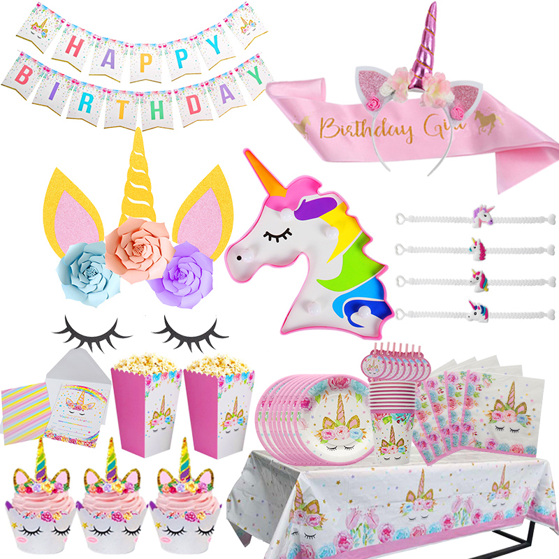 116 PCS Unicorn Balloon Plates Cups Napkins Straws Birthday Party