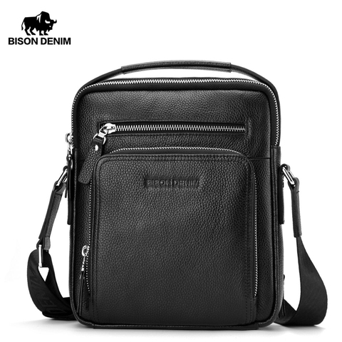 BISON DENIM Genuine Leather Men Bags Ipad Handbags Male Messenger Bag Man Crossbody Shoulder Bag Men's Travel Bags N2333 ► Photo 1/6