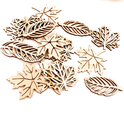 Natual Wooden Leaves Pattern Scrapbooking Painting Craft Handmade Accessory Sewing Home Decoration DIY 50-52mm 10pcs ► Photo 1/6