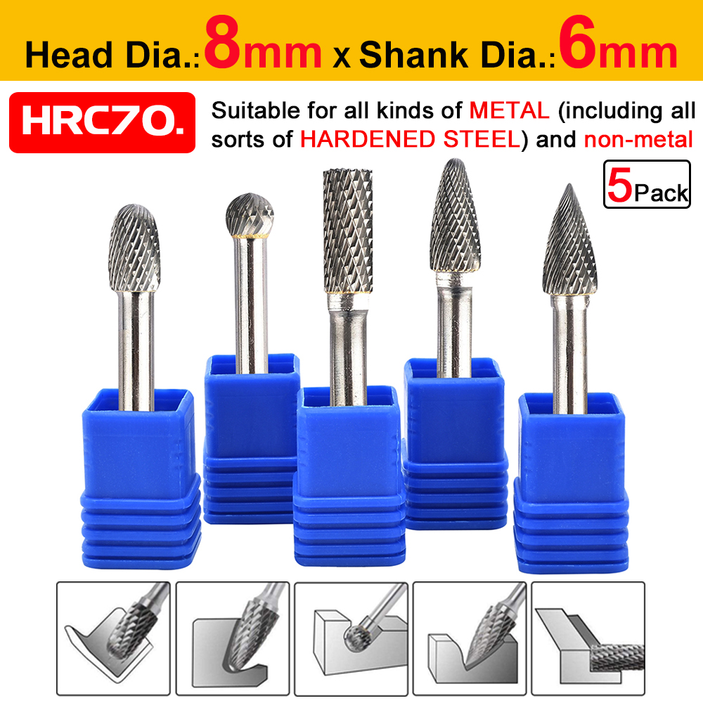 5Pcs 6mm Rotary Burr Bit Tungsten Carbide Point Die Grinder Shank Carving Tools 