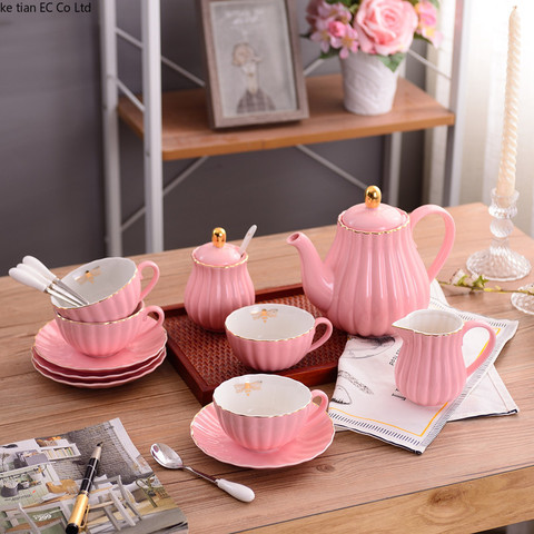 English Pink Girl Heart Coffee Cup Set European ceramic simple afternoon tea set tea set Creative American Coffee Cup ► Photo 1/5