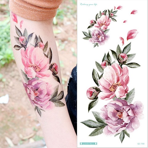 Waterproof Temporary Tattoo Sticker Rose Flowers Leave Flash Tattoos Body Art Arm Fake Sleeve Tatoo Black Women Girls Wrist ► Photo 1/6