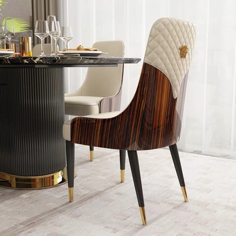 Customized Luxury Leather Art Dining Chairs Modern Minimalist Home Furniture Leisure American Curved Board Backrest Chair ► Photo 1/5