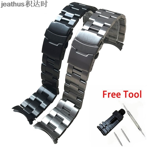 Jeathus watchband curved end strap fold buckle clasp replace for seiko diverf skx009 007 MM200 20 22mm  stainless steel bracelet ► Photo 1/6