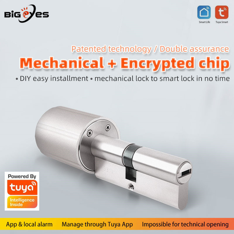 Bigeyes Original TUYA Smart Lock Core Cylinder Intelligent Door Lock Encryption with Keys Work with Tuya APP Anti-theft ► Photo 1/6