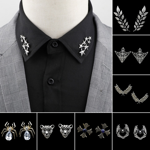 1 Pair Retro Lapel Pin Brooch Vintage Fashion Tree Leaf Collar Pin Hollowed Out Crown Shirts Suits Breastpin Jewelry Accessories ► Photo 1/1
