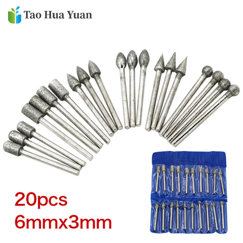 20pcs Dremel Accessories Diamond Grinding Heads Mini Drill Burrs Bit Set for Dremel Rotary Tool Grinding Accessories 3mm Shank A ► Photo 1/6