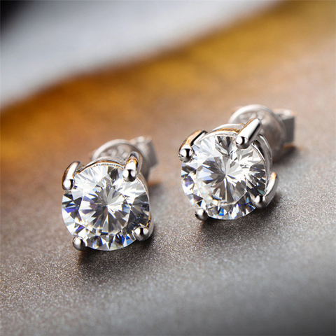 LESF 925 Silver 1.9 ct  New Classic Round Cut Austrian Priority Zircon Earring Stud Earrings Wedding Jewelry Earrings Women ► Photo 1/5