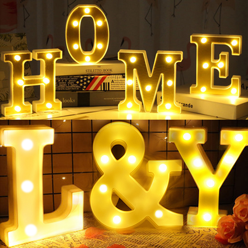3D 26 Letter Alphabet LED Marque Sign Light Indoor Wall Hanging Night Lamp Decor 
