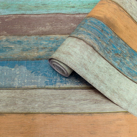 Mediterranean Stripe Self-Adhesive Wood Grain Wallpaper Retro Nostalgic Wooden Board Living Room Home Decoration Wall Stickers ► Photo 1/6