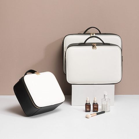 Leather Clapboard Cosmetic Bag Professional Make Up Case Large Capacity Storage Handbag Travel Insert Toiletry Makeup bag ► Photo 1/6