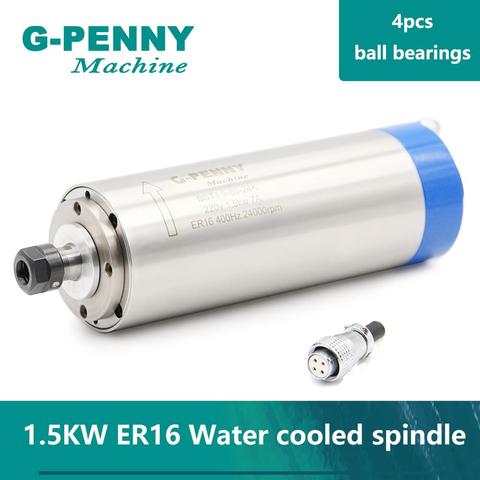 G-PENNY 1.5kw ER16 Water Cooled Spindle Motor Lengthening Type 220v CNC 400Hz Blue Type 7A 80x220mm 4 Bearings Water Cooling ► Photo 1/6