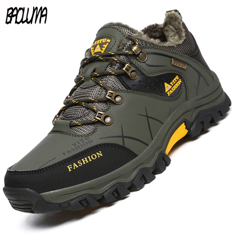 Fashion Winter Men's Snow Boots  Warm Plush Leather Sneakers Outdoor Non-slip Male Hiking Boots Waterproof Mens Work Shoes ► Photo 1/6