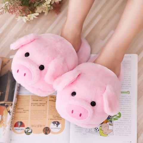 Winter Women Warm Indoor Slippers Ladies Fashion Cute Pink Pig Shoes Women's Soft Short Furry Plush Home Floor Slipper SH467 ► Photo 1/6