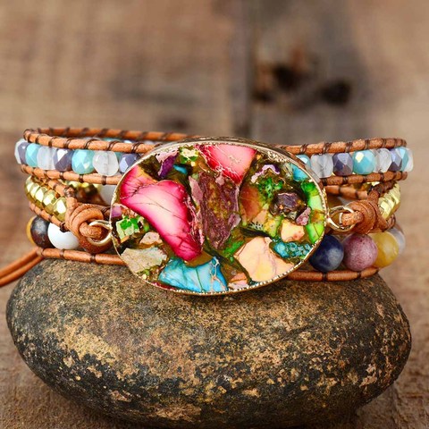 Exclusive Women Wrap Bracelets Natural Stone Rhinestone 3 Layers Leather Cuff Bracelet Femme Bracelets Gifts Dropship ► Photo 1/6