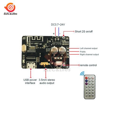 USB Bluetooth 5.0 MP3 Lossless decoder board Bluetooth Stereo Audio Receiver board Wireless remote control music player module ► Photo 1/3