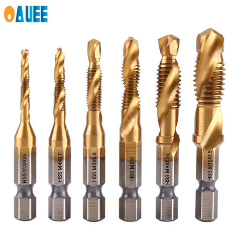 New 6Pcs Titanium Plated Hex Shank HSS Screw Thread Metric Tap Drill Bits Screw Machine Compound M3 M4 M5 M6 M8 M10 Hand Tools ► Photo 1/6