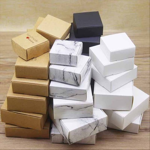 10pcs Kraft Paper Candy Box Cardboard Marbling Style Handmade DIY Favor And Gift Package Home Christmas Party Wedding Decoration ► Photo 1/6