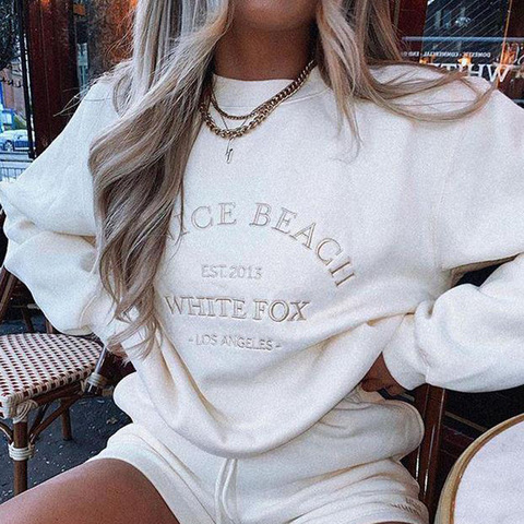 Letters Printed White Crewneck Sweatshirt Women Winter Tops Oversized Cool Girls Streetwear New Korean Fashion Pullovers Casual ► Photo 1/5