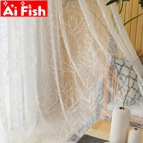 New design chaotic tree pattern window treatments tulle for living room beige embroidered gauze fabric for bedroom Panels M156&5 ► Photo 1/6