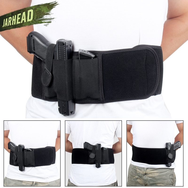 Tactical Belly Band Pistol Holster Waist Concealed Elastic Gun Carry Girdle Belt 