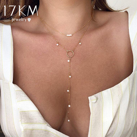 17KM Fashion Long Pearl Necklace For Women Boho Multilayered Pearl Pendant Necklace 2022 Trend Choker Sweater Chain Jewelry ► Photo 1/6