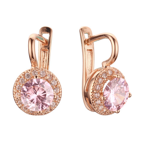  Women Wholesale Earring Fashion Drop Earrings Trendy Rose Gold Color Jewelry Accessories New Design Pink Round Zircon Earring  ► Photo 1/6