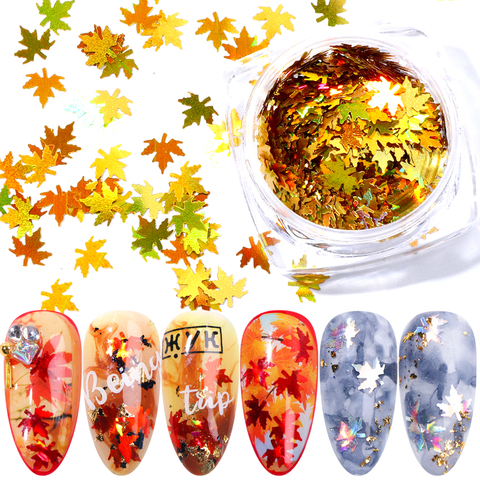 1 Box Maple Leaves Nail Art Sequins Holographic Glitter Flakes Paillette Chameleon Stickers For Nails Autumn Design Decor SA1528 ► Photo 1/6
