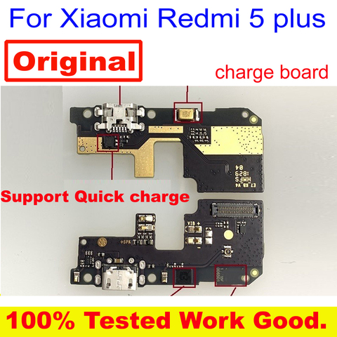 100% Original Charge Port PCB Board USB Charge Dock Connector with Microphone Flex Cable For Xiaomi Redmi 5 plus 5plus MEG7 7A ► Photo 1/4