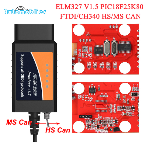 ELM327 USB V1.5 modified for Forscan ELMconfig CH340+25K80 chip HS-CAN /  MS-CAN Free Shipping