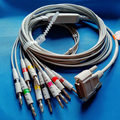 Compatible for Nihon kohden 9010/9020/9620 ECG Cable with 10 ecg leadwires ekg cable DB 15pin to Banana 4.0 with 10K Resistor ► Photo 1/6