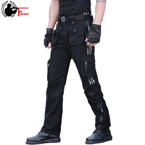 Cargo Pants Men Camo Many Pocket Knee Zipper Straight Trousers Loose Fit Army Style Camouflage Jogger Male Black Tactical Cotton ► Photo 1/1