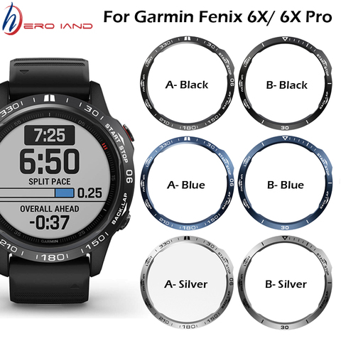 For Garmin fenix 6X/6X Pro/6X Sapphire Watch Bezel Ring Stainless Steel Sculptured Time Units Adhesive Anti-scratch Cover Rings ► Photo 1/6