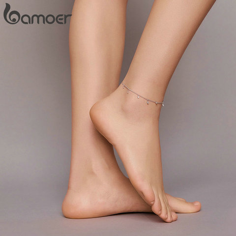 bamoer Authentic 925 Sterling Silver Minimalism Tassel Chain Anklet for Women Bracelet for Foot Silver Fine Jewelry SCT018 ► Photo 1/6