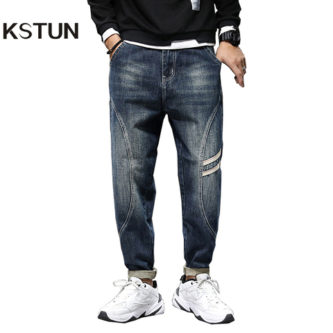 Man's Branded Jeans Loose fit Wide Leg Pants Male Streetwear Blue Baggy Jeans For Men Stripes Hip Hop Man Jeans Oversize Pants ► Photo 1/6