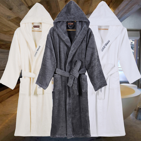 High Quality Men's Robe Hooded Winter Bathrobe Male Long Thick Warm Terry Fleece Towel Dressing Gown Couple Home Bath Robes ► Photo 1/6