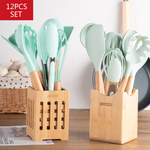 12pcs/set Kitchen Cooking Utensils Silicone Material Set