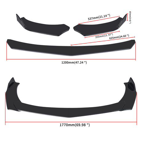 4 Pieces Car Front Bumper Lip Body Kit Spoiler Splitter ABS Bumper Canard Lip Splitter  Universal For Tesla Model 3 Sedan ► Photo 1/6