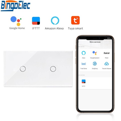 Bingoelec EU Standard WIFI Switch 1 Gang 1 Way With 1 Gang 1 Way Touch Switch,Glass Panel Smart Life Lamp Switch For Google Home ► Photo 1/5