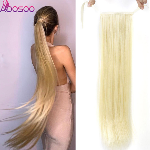 Long Silky Straight Ponytails Clip In Synthetic Pony Tail Heat Resistant Fake Hair Extension wrap round hairpiece 18-32 inch ► Photo 1/6