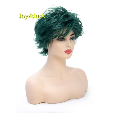 Joy&luck Short Mens Wig Dark Green Synthetic Wig Male Wig Cosplay Natural Straight Costume Fluffy Wig ► Photo 1/5