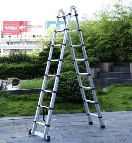 High Quality Thickening Aluminium Alloy Herringbone Ladder Portable Household 9+9 Steps Telescopic Ladders (2.65M+2.65M) ► Photo 1/5