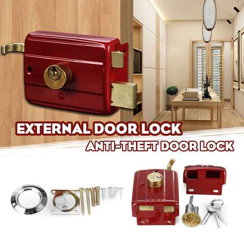 Cast Iron Anti-theft Exterior Door Retro Red Locks Multiple Insurance Lock Wooden Door Lock Security ► Photo 1/6
